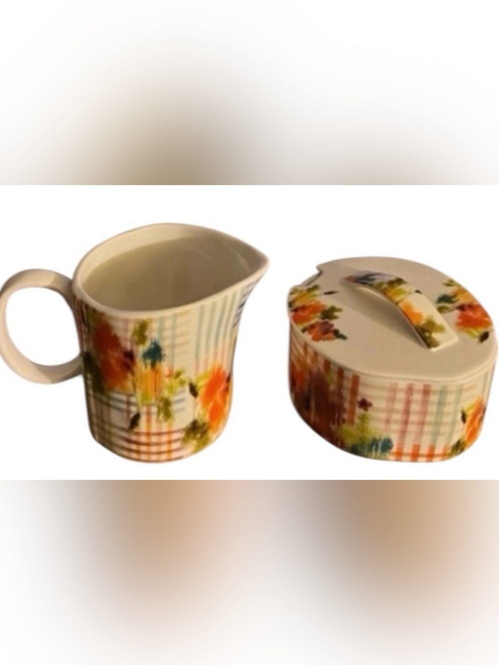 Vintage Anthropologie Leighton white floral watercolor sugar bowl & creamer